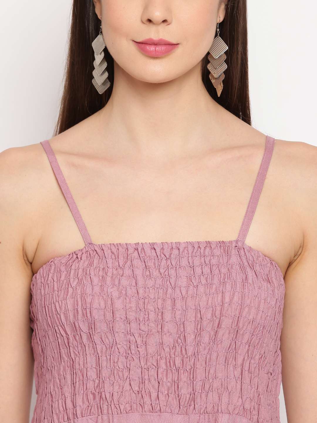 Women's Viscose Rayon Solid Shoulder Straps Sleeveless Flared Gown Drees (MAUVE) - Image 5